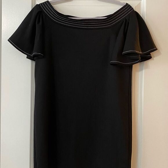 - Zara Trafaluc black w/white stitching mini dress - Picture 2 of 5